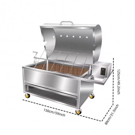 XL Stainless Steel Multi-function Hooded Spit Roaster Charcoal BBQ Grill